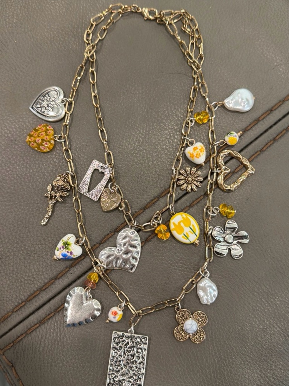 & Other Stories Gold-Tone Multi-Charm Necklace with Yellow and White Accents